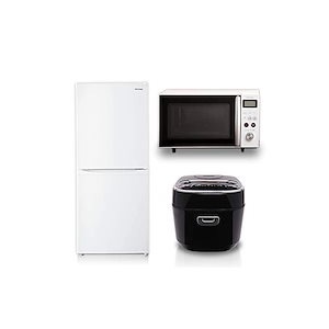 【即納】【3点セット買い】アイリスオーヤマ 冷蔵庫142L ホワイト + 炊飯器 3合 ブラック + オーブンレンジ 15L ホワイト