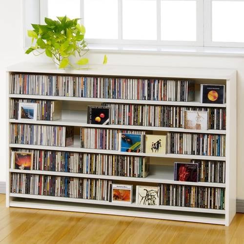 CD収納棚 DVDラック 大容量 ワイド ロータイプ 日本製 ホワイト