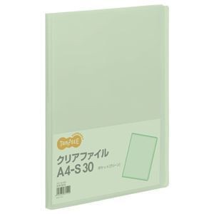 （まとめ） TANOSEE クリアファイル A4タテ 30ポケット 背幅17mm グリーン 1冊 30セット