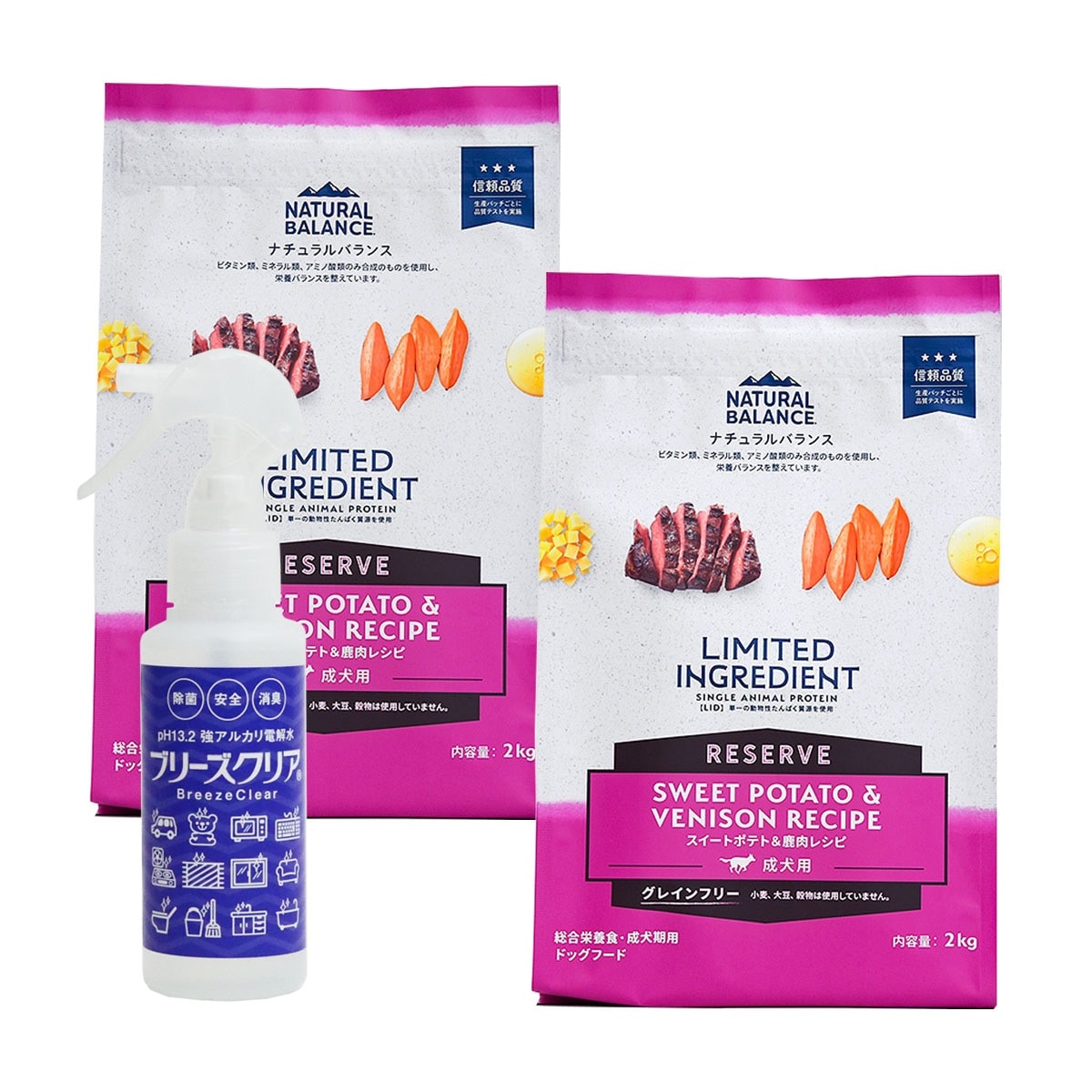 LIDグレインフリー 成犬用 スイートポテト&鹿肉 2kg×2袋【ph13.2強アルカリ電解水100ml付き】