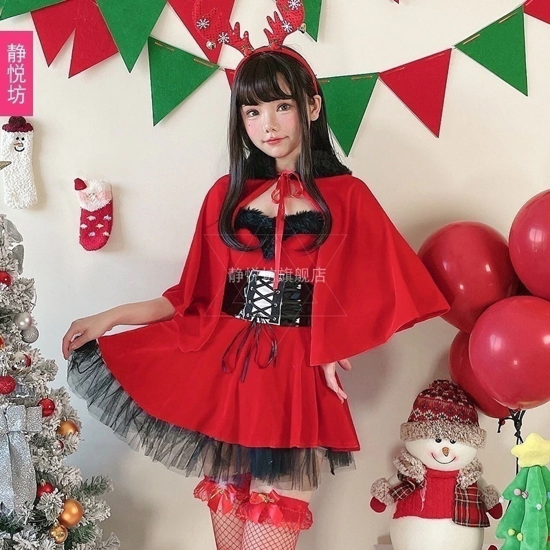 日本クリスマス服女性クリスマス服赤い赤い帽子マントマントマント外国貿易越境ワンピース女性30%まで