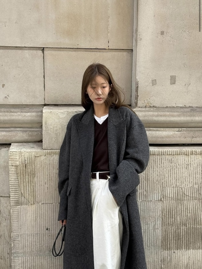 ピークド·ハンドメイド·コート 아웃핏 피크드 핸드메이드 코트 (끈포함) (2colors)