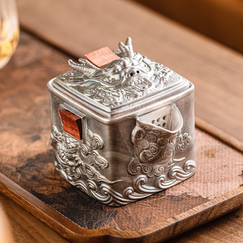 龍騰盛石999金銀手持ち急須軽量高級茶器ティーポットシングルポットお茶を淹れる古いレリーフ手持ち急須