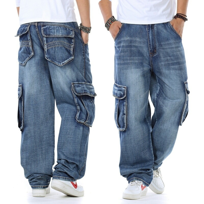 6ポケット デニム カーゴパンツ メンズ 大きいサイズ ゆったり ワイドパンツ デニムパンツ バギーパンツ ジーパン 大き目 太め ジーンズ ダンス衣装 ヒップホップ ストリート系 B系 春