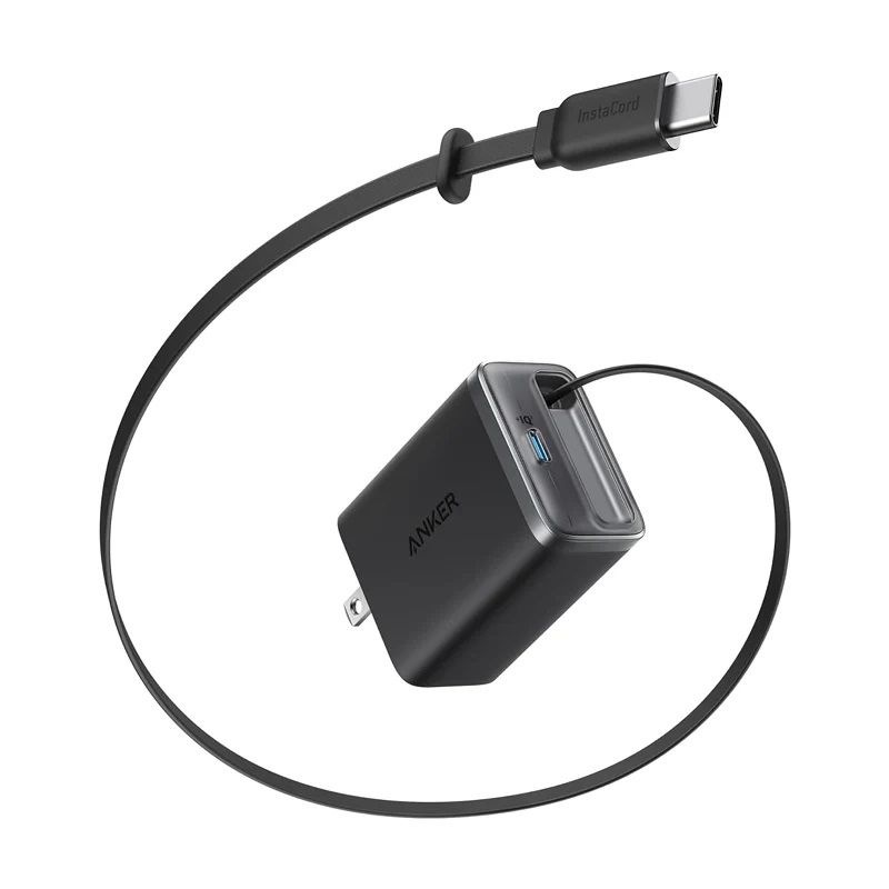 Anker A2658N11 AC充電器 USB-C×1ポート / 巻取り式USB-Cケーブル一体型 （ブラック） A2658N11