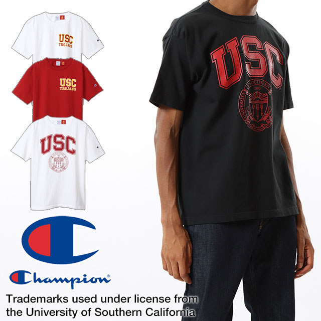 チャンピオン Champion トップス メンズ レディース ティーテンイレブン ショートスリーブTシャツ USC ティーシャツ 半袖 ロゴティー カットソー クルーネック 丸首 カレッジプリント ア