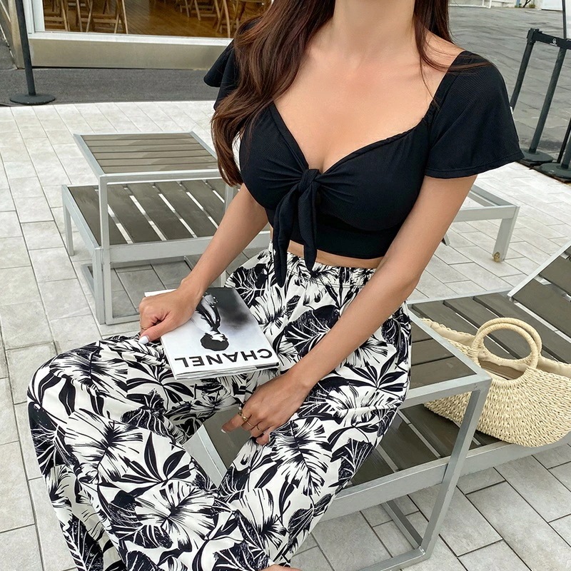 水着 レディース 体型カバー ビキニ ベネチア 3点セット フリル エスニック柄 無地 ロング お腹 ヒップ お尻 太もも カバーアップ 上下セット リゾート ビーチ プール SW18825F