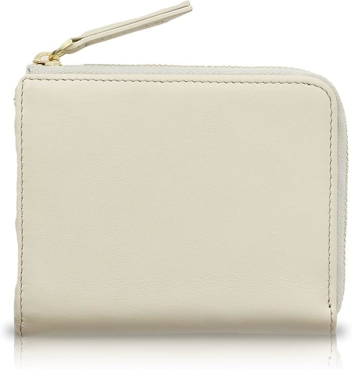 ギャラリークオリエ キメ細かさが生むフィット感 高級エチオピア高原羊革 熟練の革職人が作る スキミング防止 財布 レディース 2つ折り L字ファスナー コンパクト 日本(Ivory)