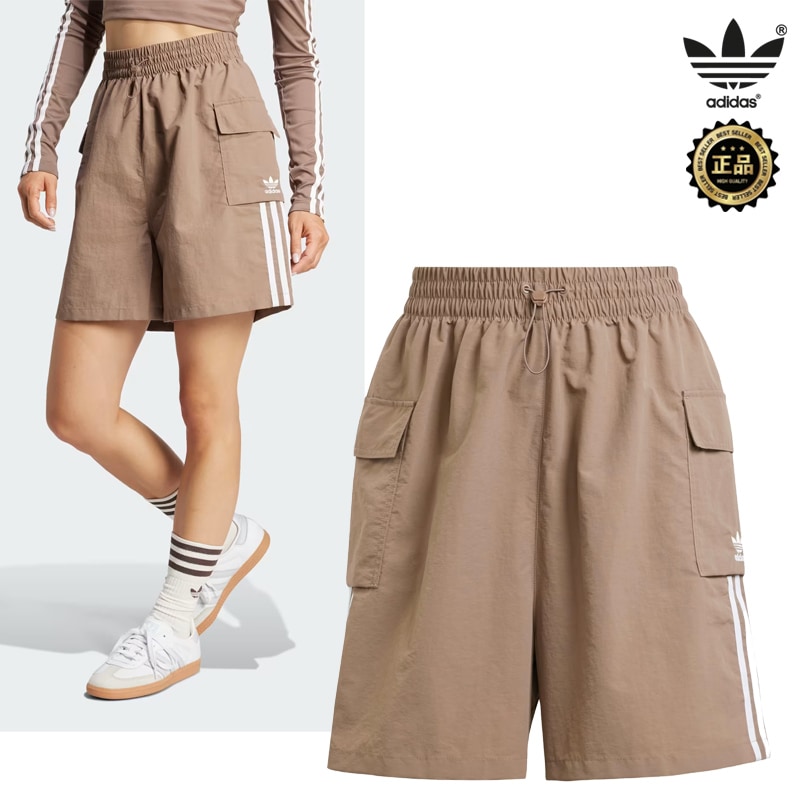 26SS新作 JC8132 Adicolor Cargo Shorts カーゴショーツ ショートパンツ ウエストゴム ポケット多め カジュアル デイリー タウンユース レディース 韓国 コーデ提案 デ