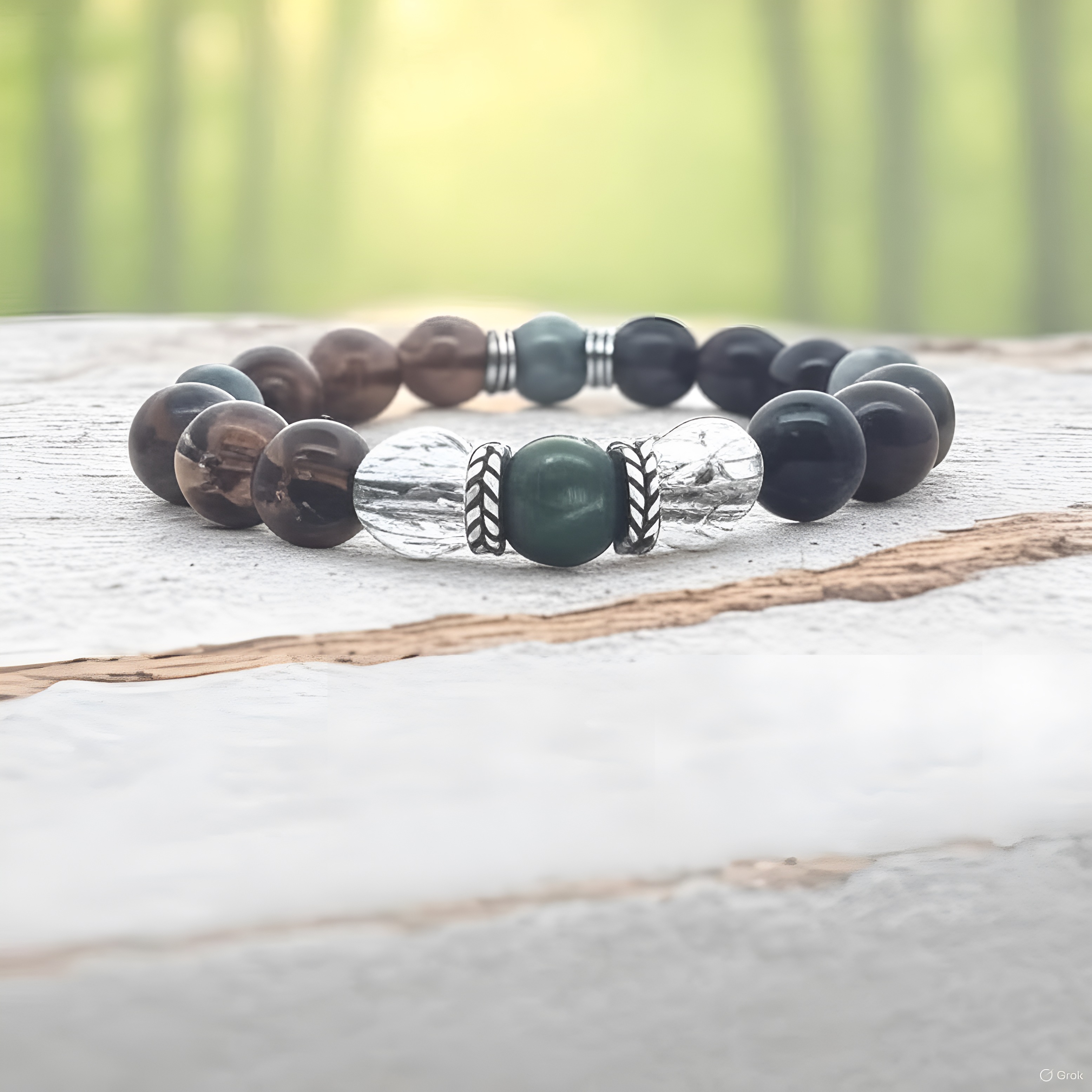 エネルギーフロー ブラウンウッド グリーンドラゴンクリスタル 風水クリスタル 祝福ブレスレット