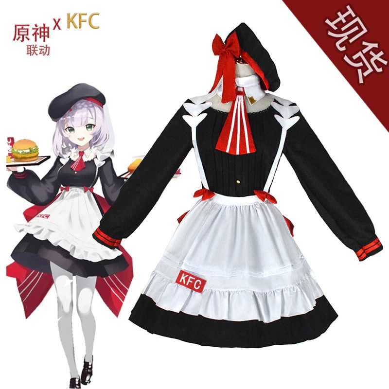 原神アニメゲームcos服ノエルやさしい女の子ワンピース大きなリボンロリ服メイド服