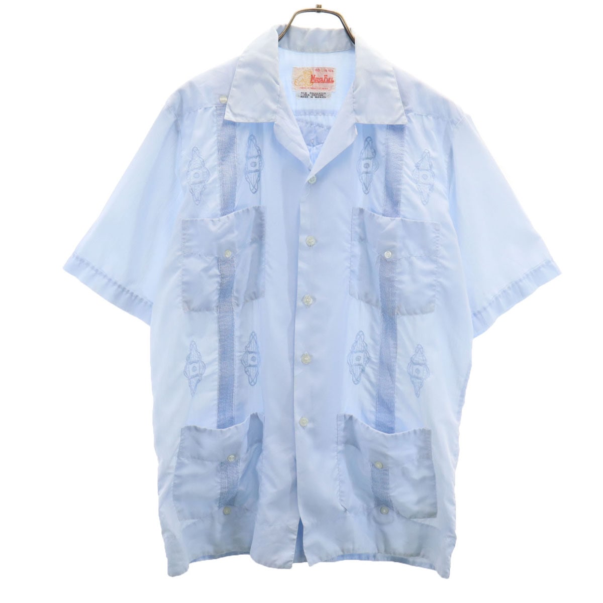 MAYA FIEL 70s 80s ヴィンテージ 半袖 オープンカラー キューバシャツ L 水色 メンズ 古着 7,233円