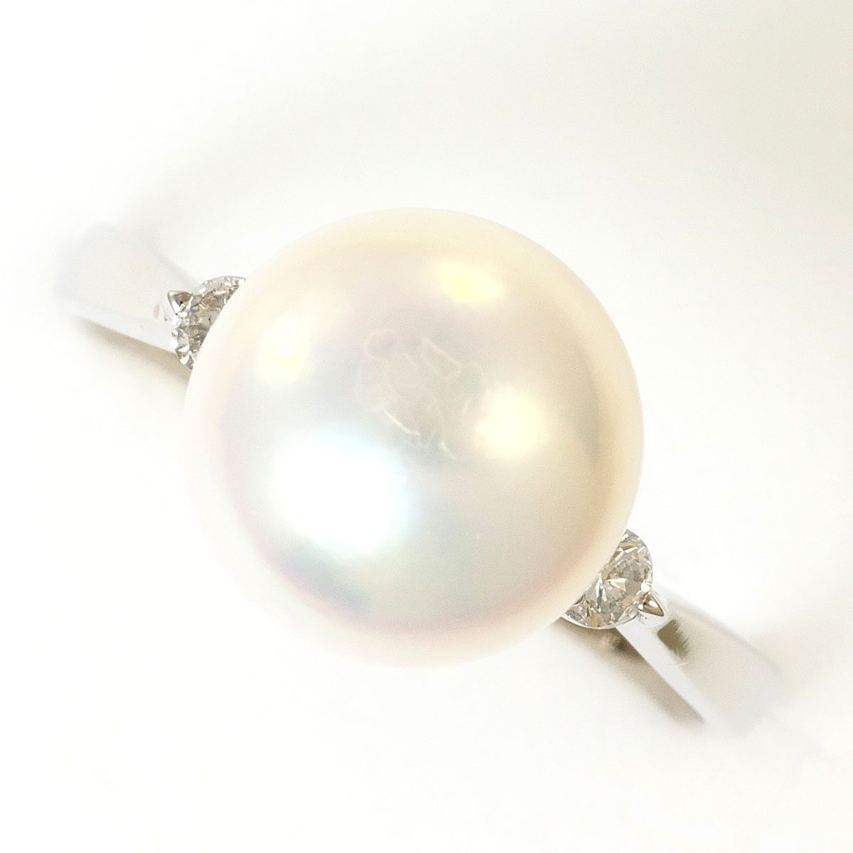 PT900 プラチナ リング・指輪 10.5号 パール（真珠） ダイヤモンド 0.10 ct 総重量約3.5g 中古