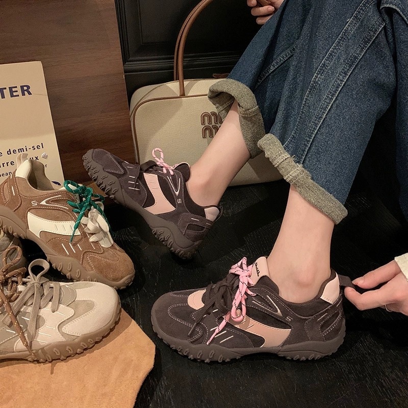 韓国女性レースアップシューズ新型レトロ百合阿甘厚底スニーカー防滑カジュアルバレエ30%制限