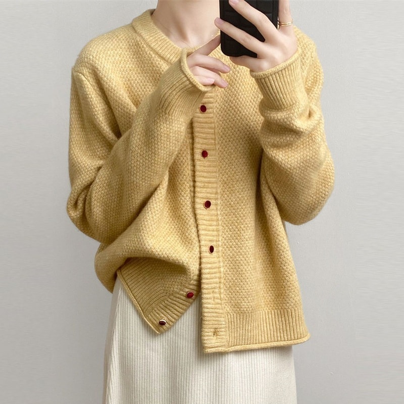 ニットカーディガンレディース秋プレミアムセンスルーズ汎用性の高いシンプルなジャンパージャケットのトップス