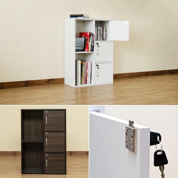 棚 ラック 2段 3段 扉つき 鍵付き オープンラック 収納 シンプル 本棚 ディスプレイラック おしゃれ ロッカー 収納棚 リビング 書斎 子ども部屋 子供 カギ付き