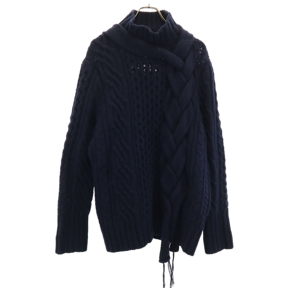 Sacai サカイ ウールブレンド 長袖 ローゲージ モックネック セーター 201 ネイビー メンズ 古着