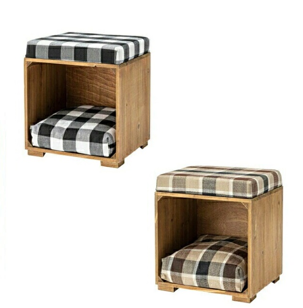 スツール ペ ッ ト ペ ッ トスツール クッション 天然木 かわいい 小型犬 猫 ネコ いぬ チェック コットン PET-169