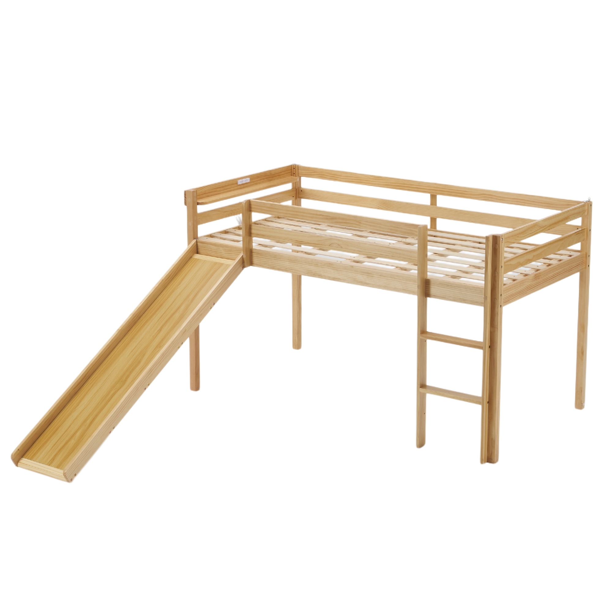 【元SKU：WF308489AAAナチユラル】ロフトベッド 頑丈 ロータイプ 階段付き 天然木 コンセント付き シングル 宮付き 滑り台付き収納棚付き 収納 北欧風 大人 一人暮らし...【ブラック】