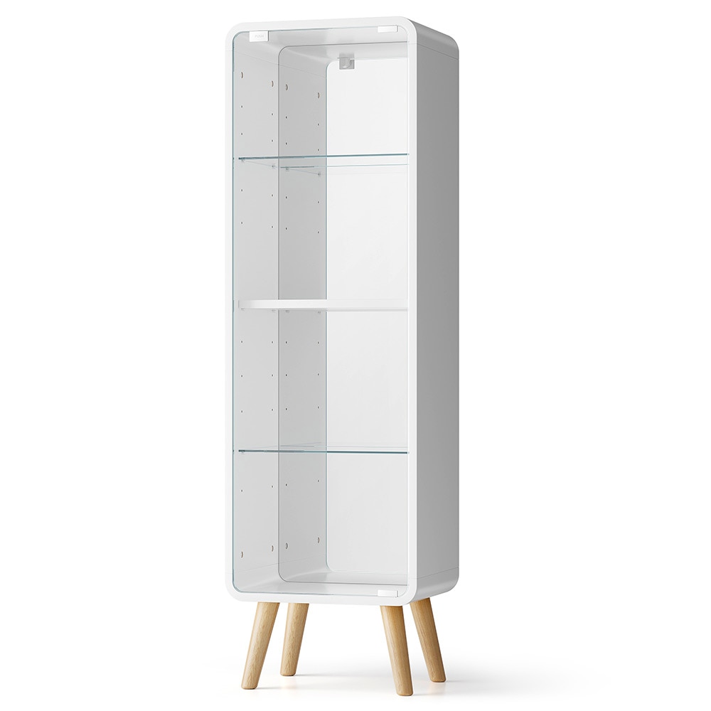 コレクションケース コレクションシェルフ ガラスディスプレイキャビネット4段 高さ調節可能 フィギュア 収納 背面ミラー 強化ガラス棚 サイズ：幅36*奥行26.5*高さ121CM ホワイト