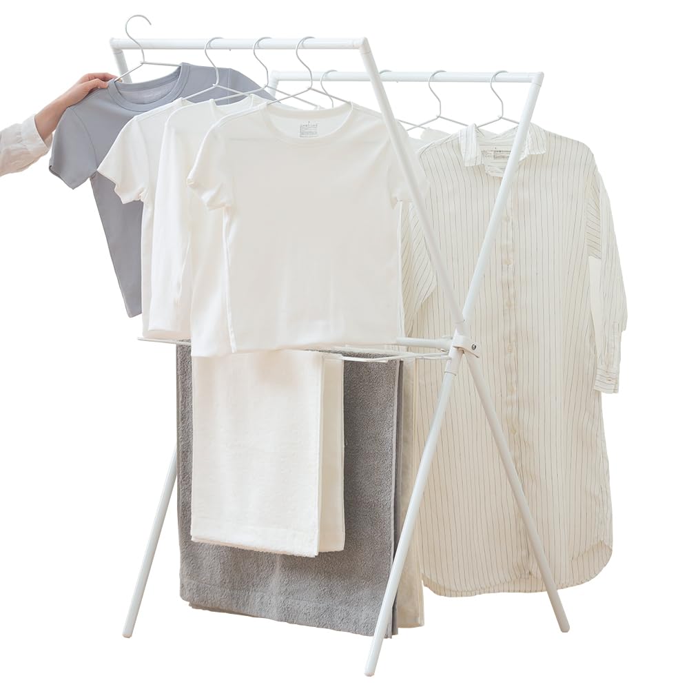 アイリスオーヤマ 洗濯物干し 物干しスタンド 室内物干し ホワイト X型 使わないときはコンパクトに畳める 簡単組立 インテリア性にこだわった 布団もカラっと乾かせる 着脱可能なタオルハンガー付き 幅
