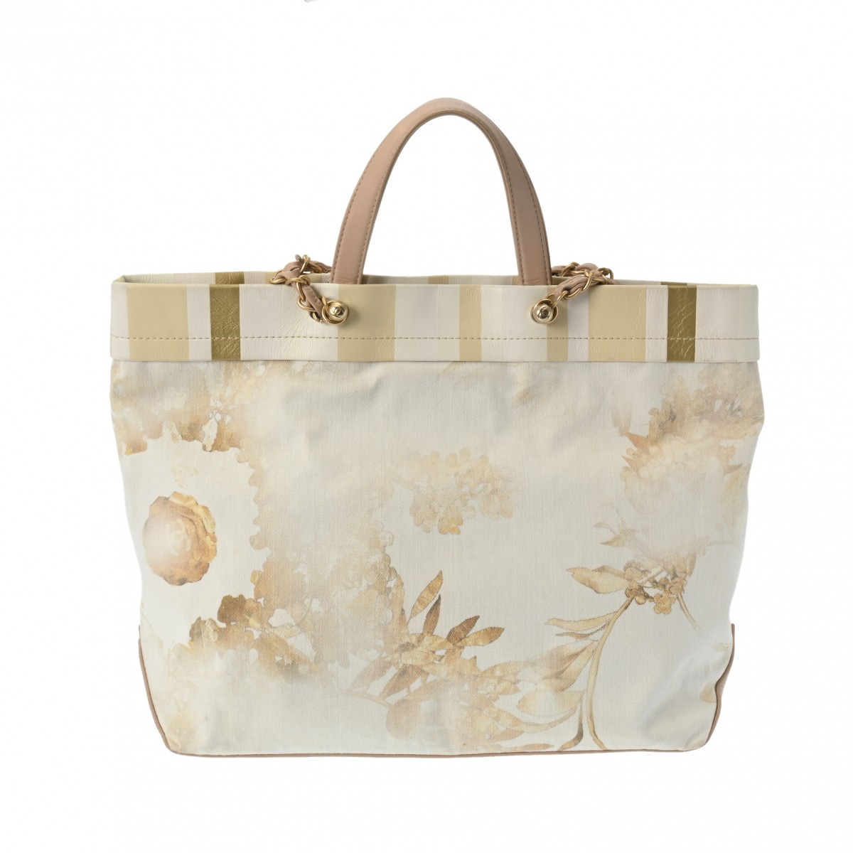 2WAY チェーントート ベージュ レディース キャンバス レザー トートバッグ ABランク 中古 銀蔵