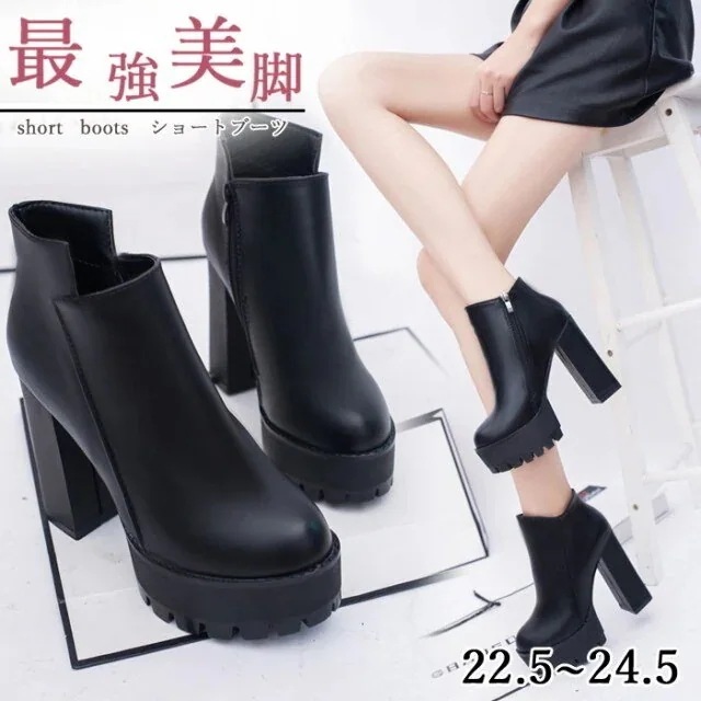 レースアップ ブーツ 太ヒール レースアップブ 靴 ショートブーツ ショート 厚底ハイヒール レディ378