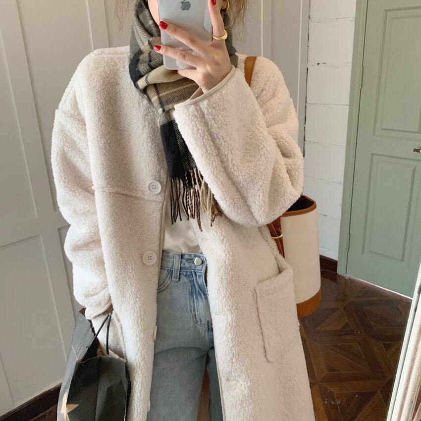 ハイヒンクホアロンクコート ロングラムコート ルーズ 長袖 ラムウールコート コート ジャケット. アウター. ロングコート ２カラー a3530