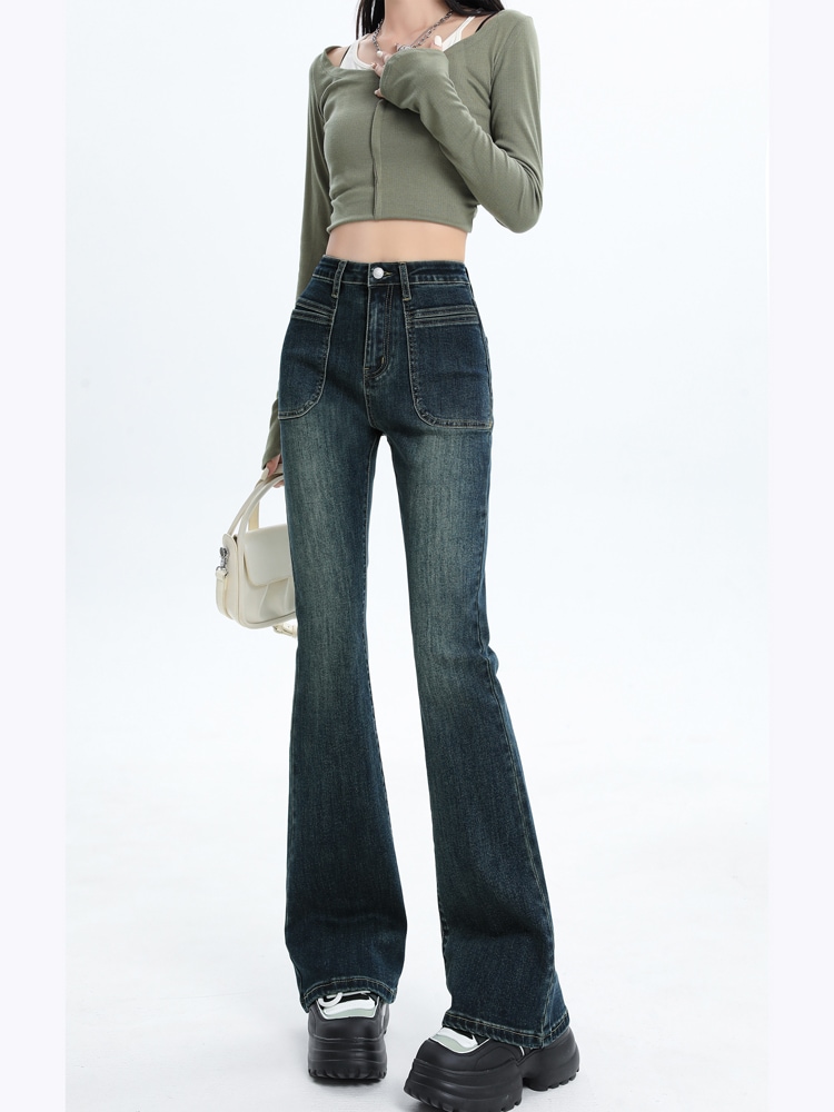 パンツ レディース 新作 2023 秋 プチパンツ ショートール フレアパンツ ハイウエスト アメリカンヴィンテージ ジーンズ