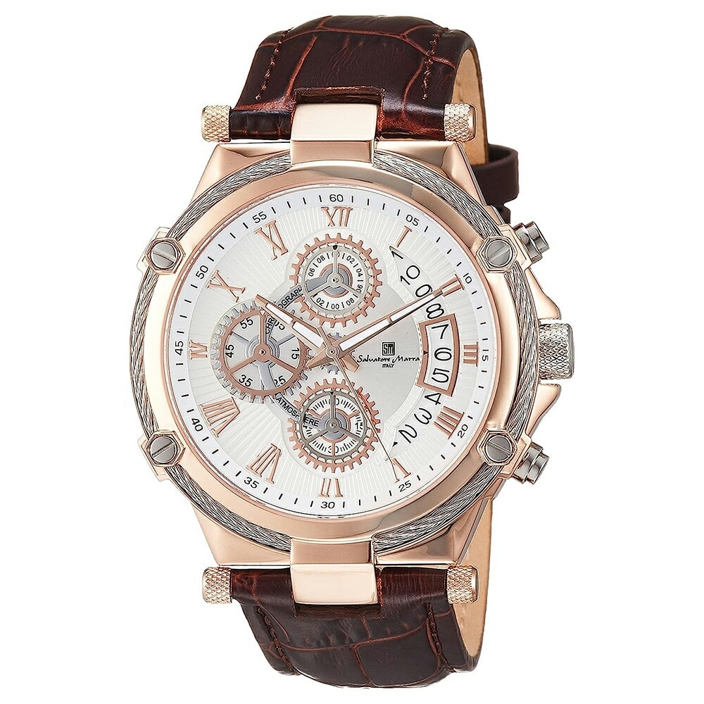 [Salvatore Marra] 腕時計 SM18102-PGWH メンズ クロノグラフ ストップウォッチ トリックマスター クォーツ ステンレス レザー ローマインデックス