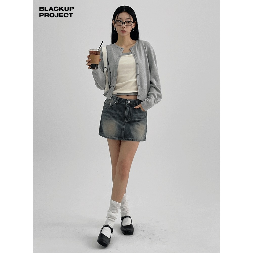 ブラックアップ [春新品] [MADE] ドービルストライプデニムミニスカート