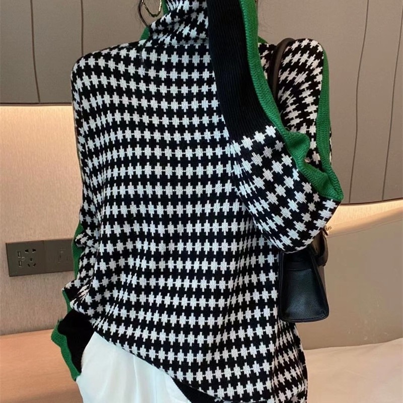 セーター ニットセーター ニット ヘリンボーン タートルネック ハイカラー 長袖 ルーズ 韓国 レディース かわいい 可愛い キュート 大人可愛い 大人女子 シンプル きれいめ カジュアル