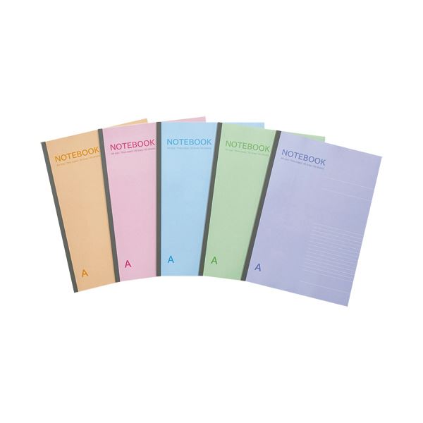 TANOSEE ノートブック A4 A罫7mm 40枚 5色パック 1セット(50冊:5冊×10パック)