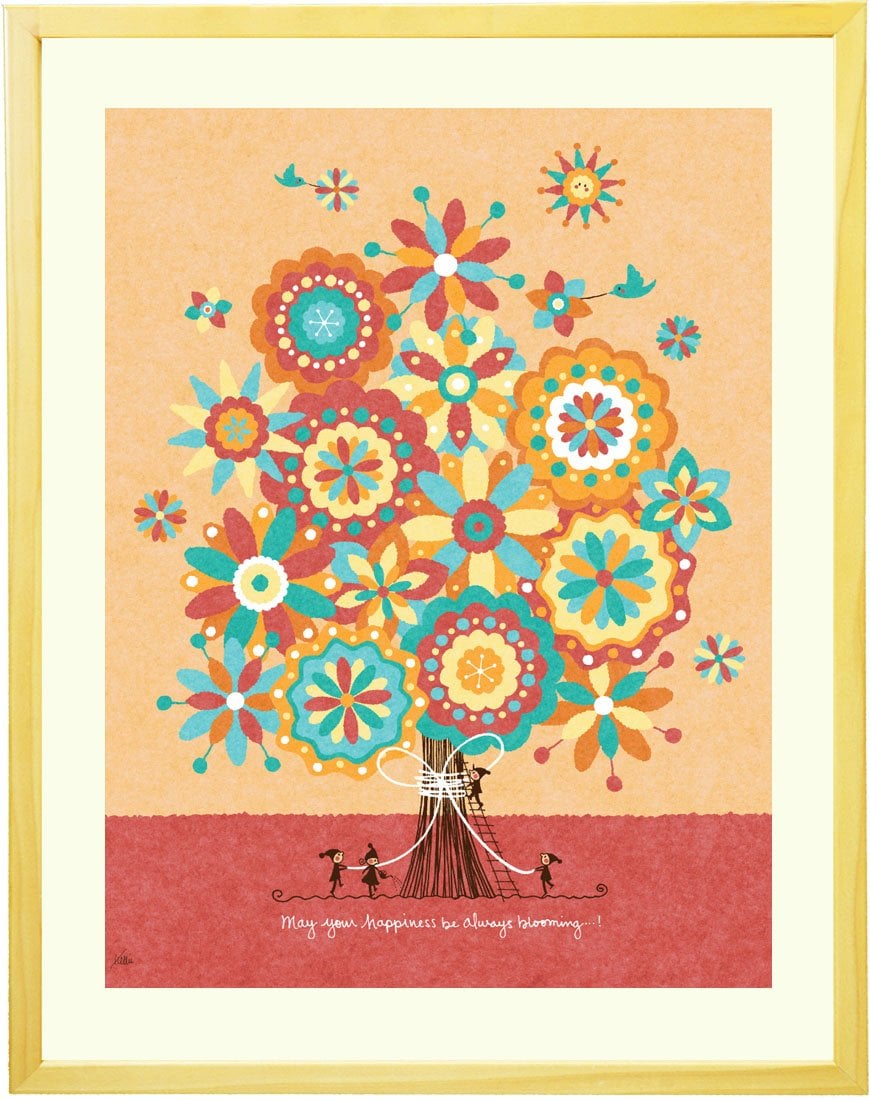 絵画 おしゃれ インテリア 額縁付き ブーケ 「幸せの花束」 ナチュラル 玄関 風水 トイレ 壁飾り 置物 アート オレンジ 暖色系 優しい 明るい絵 癒しグッズ 寝室 居間 部屋に飾る絵 癒し 自然