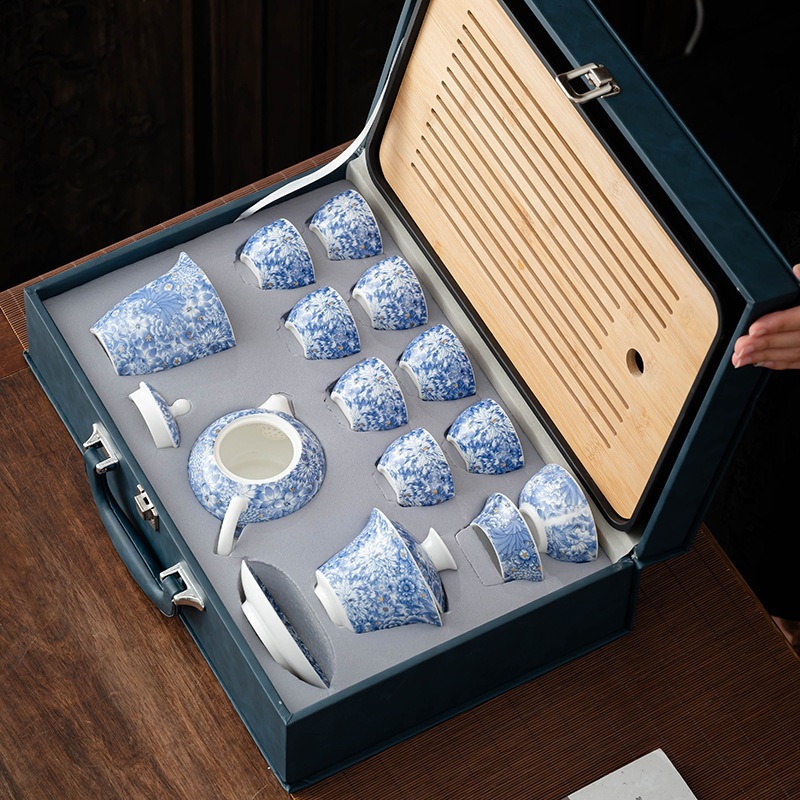 国潮繁花白磁軽贅沢茶器セット家庭用オフィスでお茶を飲む高級祝日のお土産