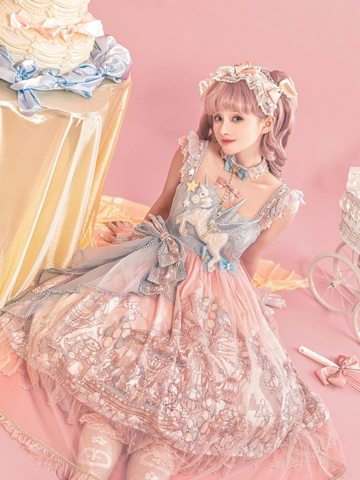 【新作登場 最安値】可愛いロリータワンピース 可愛いドレス 甘ロリータ 甘ロリフリル 遊園地柄 ジャンパースカート プリンセスドレス お姫様 ロリータ服 フリル ゴスロリ 可愛いコスチューム コスプ