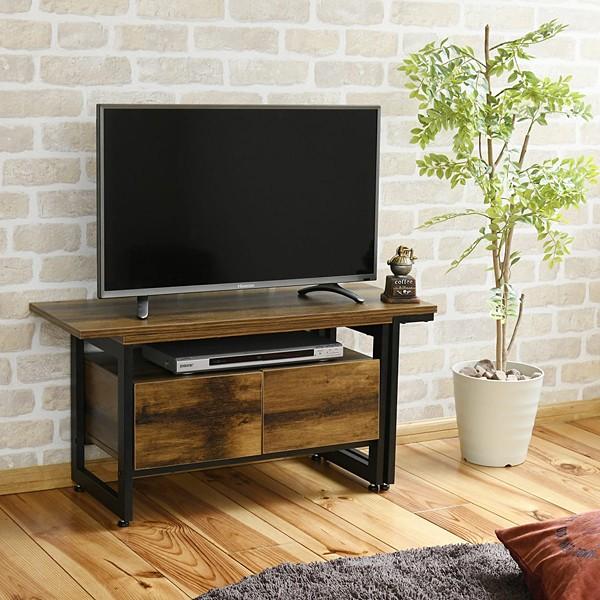 テレビ台 伸縮式 ローボード スライド式 ビンテージ風 ブルックリンスタイル カフェ風 おしゃれ レトロ アンティーク 木目 TV台 TVボード スチール 異素材 北欧