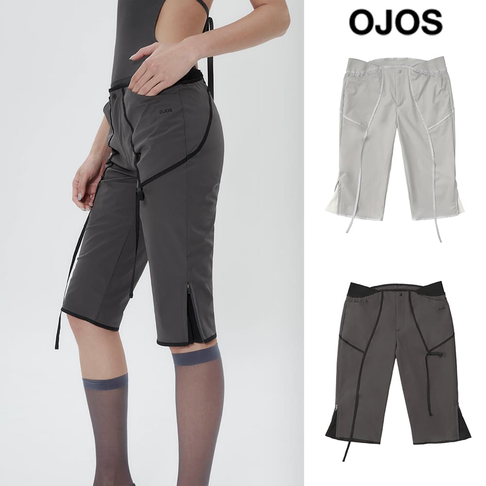 [OJOS] Strap Trimming Capri Pants