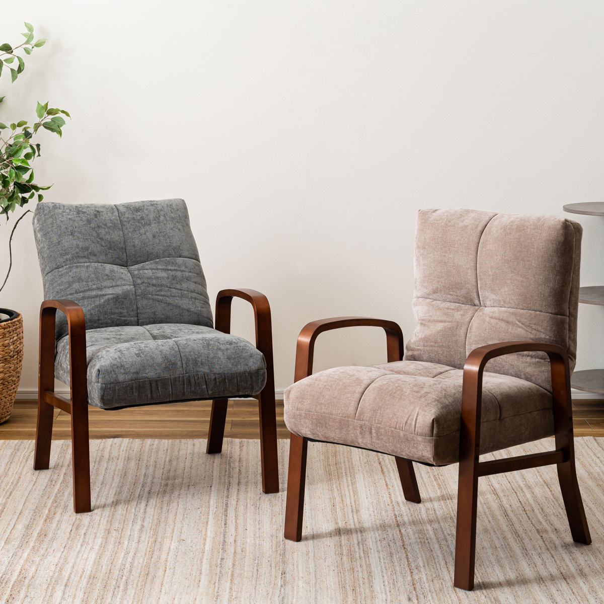 高座椅子 高齢者 座面高44.5cm リクライニング 1人掛け チェア 椅子 パーソナルチェア 肘付き ファブリック リビング 読書 モダン シンプル おしゃれ