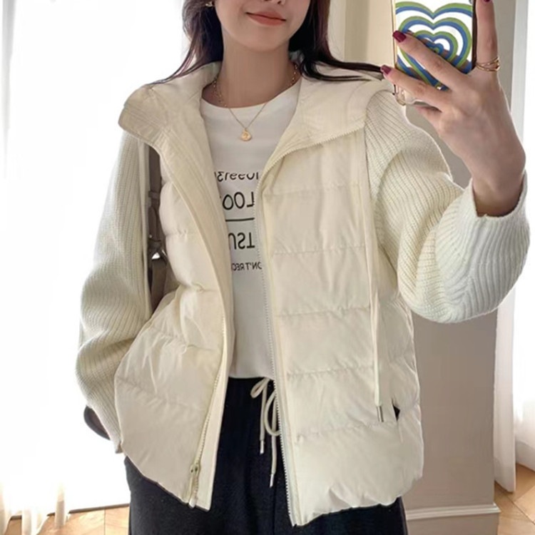 Hoho秋冬bc女性90白ベルベット服軽薄ニットはベルベットの小柄な気質ダウンジャケットと帽子をつなぎ合わせた