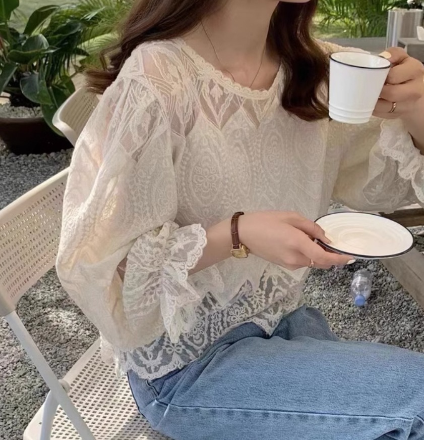 トップス デート モテアイテム シャツ チュニック レース 長袖 コットン 大人可愛い きれいめ 上品 おしゃれ かっこいい 大人可愛い ラブリー キュート ガーリー クール モード系 セクシー