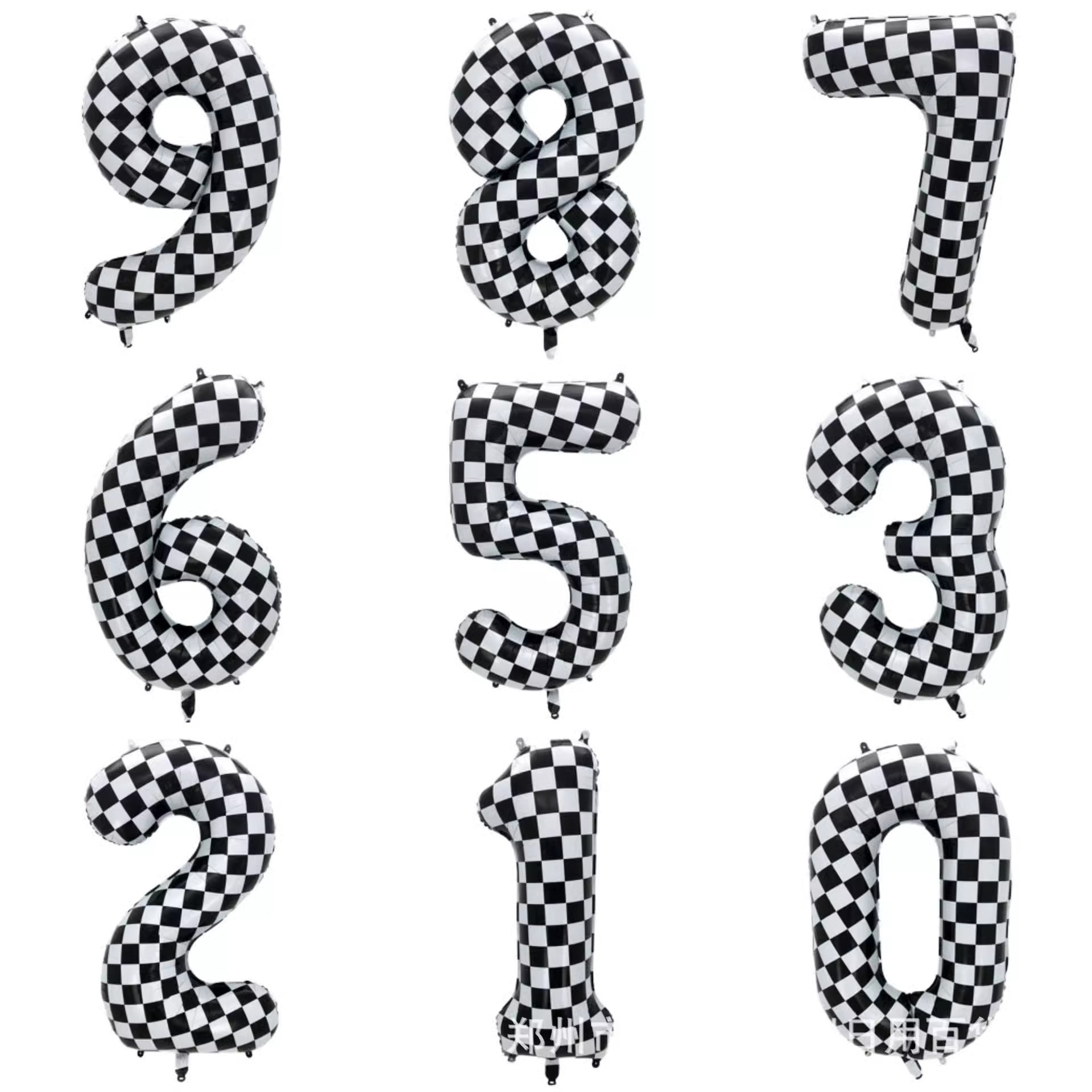 新しい 40 インチ大型白黒チェック柄デジタルアルミフィルムブラックバルーンレーシングテーマ誕生日パーティーデコレーションバルーン