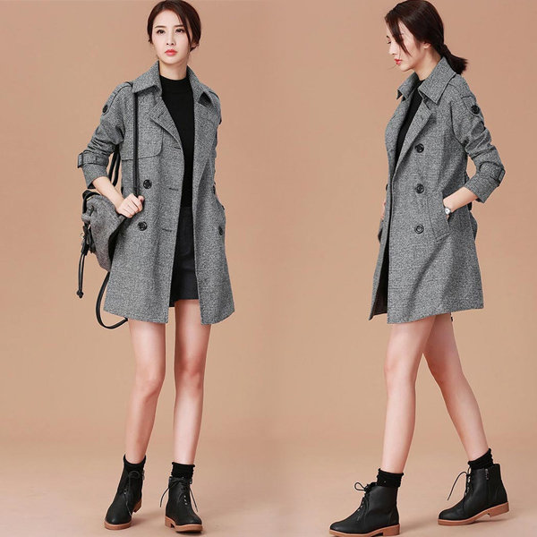 Trench Coat/Woman/Jacket/Long Coat/Long Jacket/Jumper/Checked / Plaid/Coat