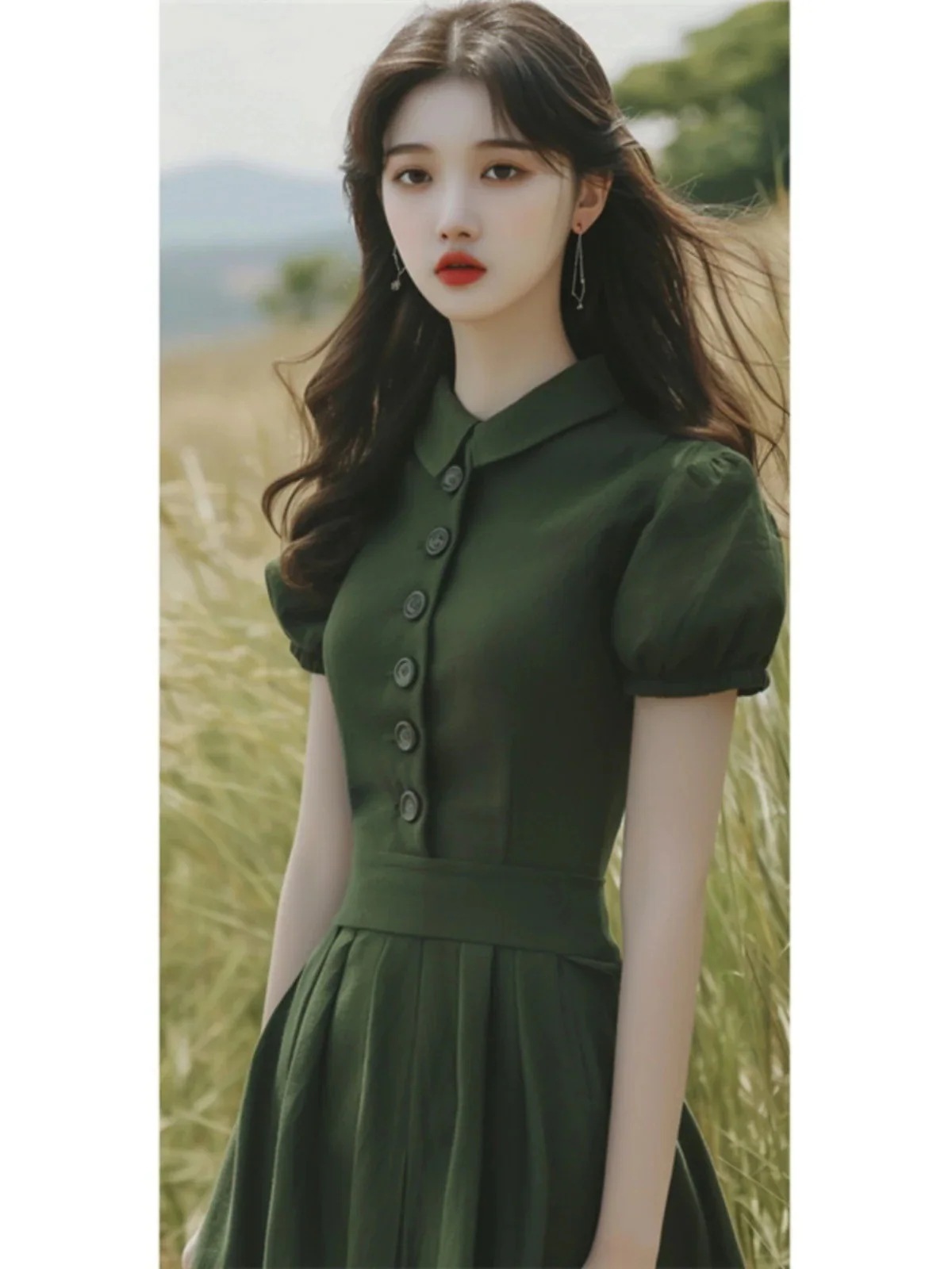 2024 夏 ワンピース 春夏ワンピ 今年はきれいめレトログリーンのシャツワンピで痩せ見え夏ロングスカートが流行 ドレス お呼ばれ 膝丈