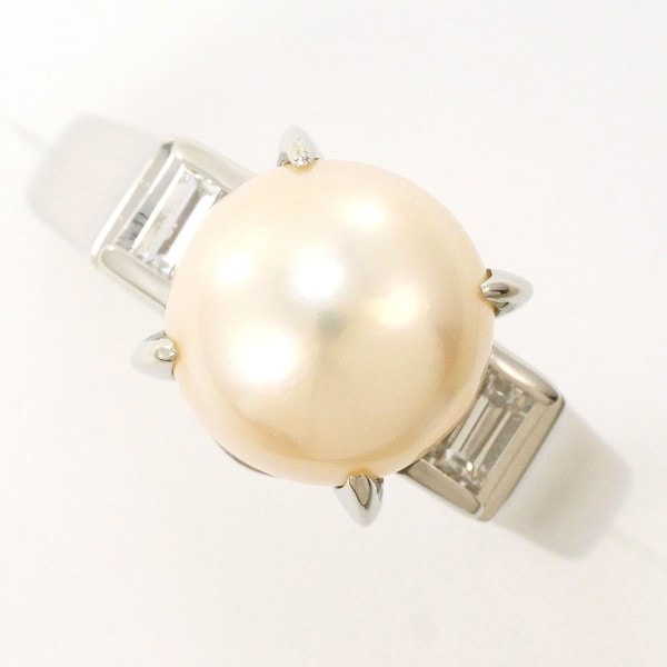 PT850 プラチナ リング 17号 パール(真珠) 約9mm ダイヤ 0.22 中古 59,880円