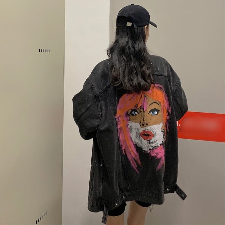 レディース アウター ジャケット デニムジャケット Gジャン バックプリント グラフィックペイント