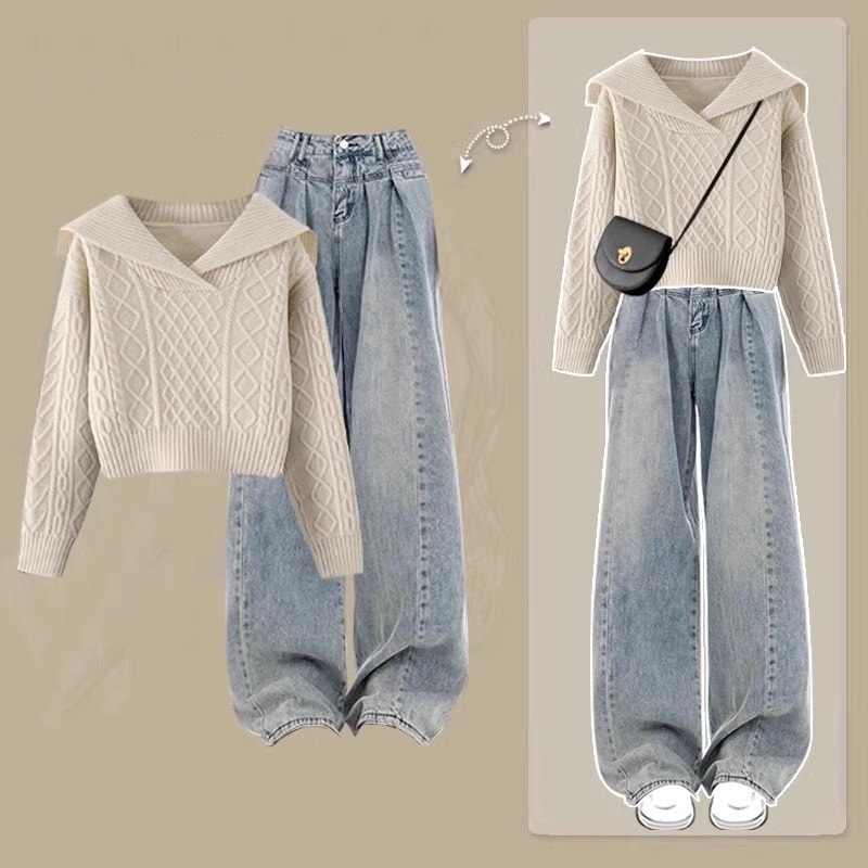 【新品殺到！】 プルオーバー アンプルライン 折り襟 ぴったりしたサイズ感 体型をカバー シンプル 長袖 カジュアルセット