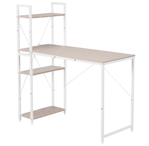 [国内即発送]【人気商品 木目調ホワイト】パソコンデスク ラック付き 調整可能　デスク ワークデスク 木製 学習デスク