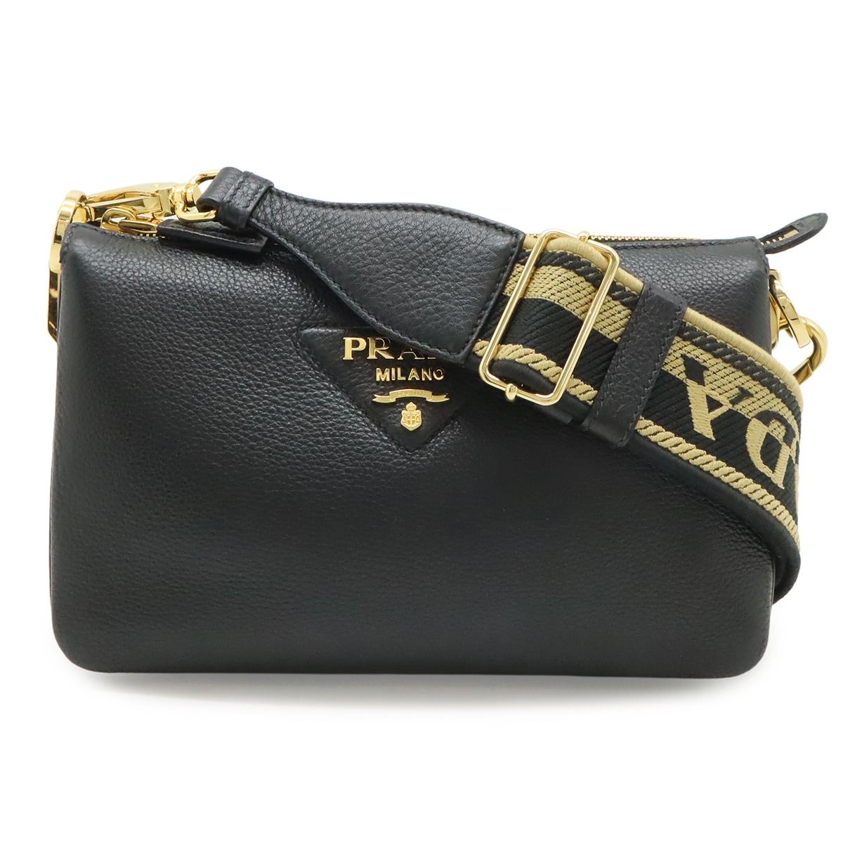 ヴィッテロダイノ ロゴ ショルダーバッグ ストライプショルダー 2WAY クラッチバッグ レザー NERO 黒 ブラック ゴールド金具 1BH19
