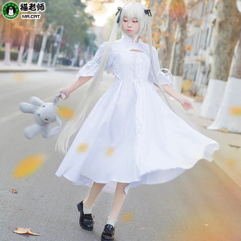 猫の先生春日野穹の洋服の制服のフルセットの縁の空のコスプレの女装の穹の妹の白いワンピースの僕